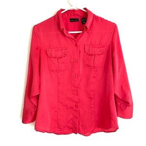 Women's New York & Co. Button Up Coral Pink Quarter Length Sleeve Blouse Size Sm